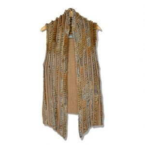 Bagatelle Collection Real Fur Trim Knit Sweater Vest Long Open Front Size S